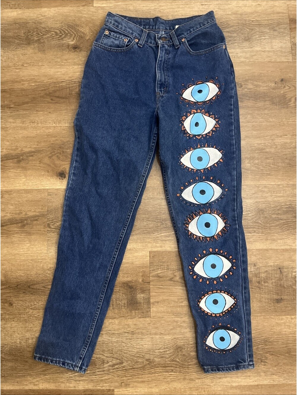 VTG 90s Levis 900s Jeans 28x30 Custom Painted Reworked Boho